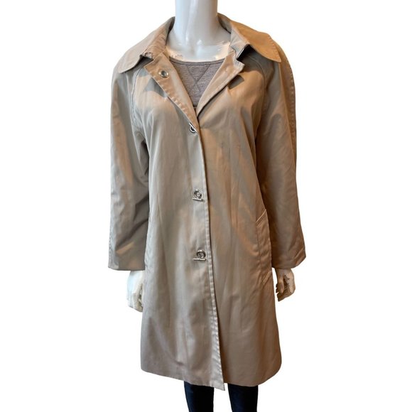 London Fog Womens Hooded Trench Mac Coat 572236SC Buckle Front Cream Size Large - Picture 1 of 7